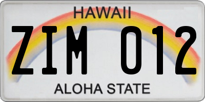 HI license plate ZIM012