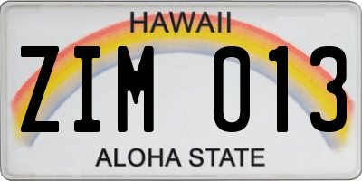 HI license plate ZIM013