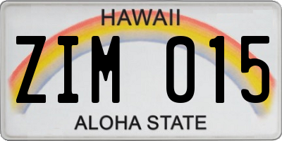 HI license plate ZIM015