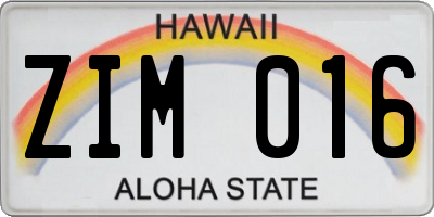 HI license plate ZIM016