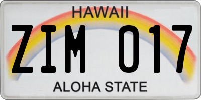 HI license plate ZIM017