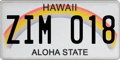 HI license plate ZIM018