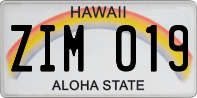 HI license plate ZIM019