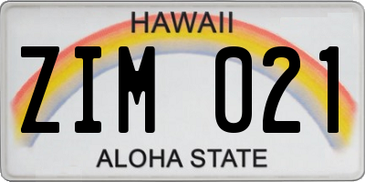 HI license plate ZIM021