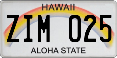 HI license plate ZIM025