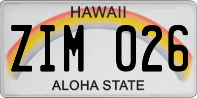 HI license plate ZIM026