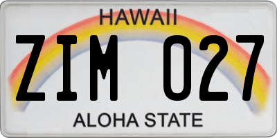 HI license plate ZIM027
