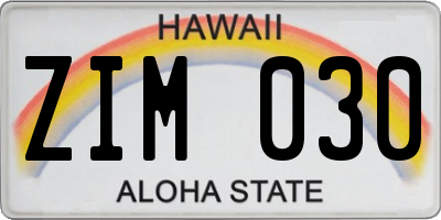 HI license plate ZIM030