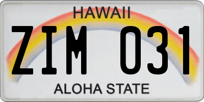 HI license plate ZIM031