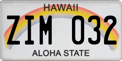 HI license plate ZIM032