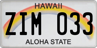 HI license plate ZIM033