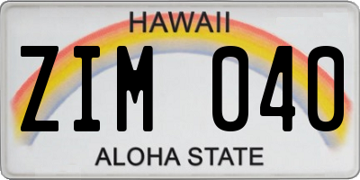 HI license plate ZIM040
