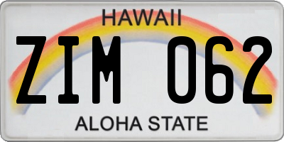 HI license plate ZIM062