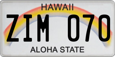 HI license plate ZIM070