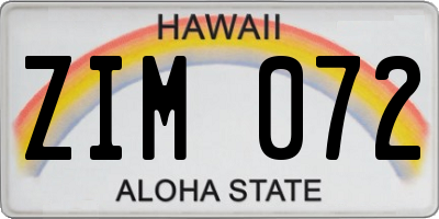 HI license plate ZIM072