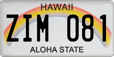 HI license plate ZIM081