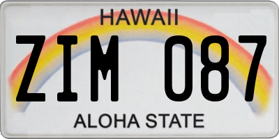 HI license plate ZIM087