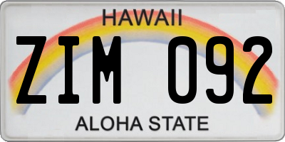 HI license plate ZIM092