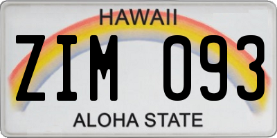 HI license plate ZIM093