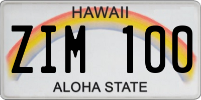 HI license plate ZIM100