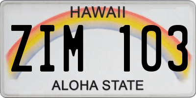 HI license plate ZIM103