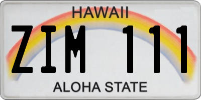 HI license plate ZIM111