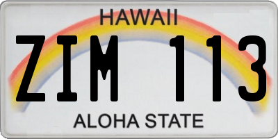 HI license plate ZIM113