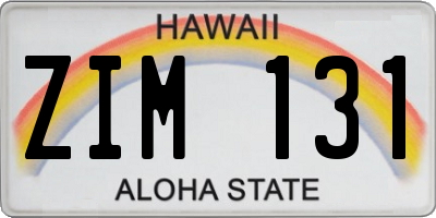 HI license plate ZIM131