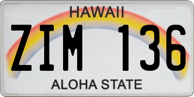 HI license plate ZIM136