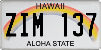 HI license plate ZIM137