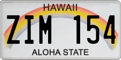 HI license plate ZIM154