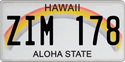 HI license plate ZIM178
