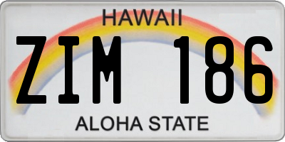 HI license plate ZIM186