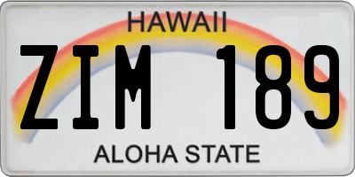 HI license plate ZIM189