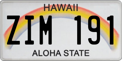 HI license plate ZIM191