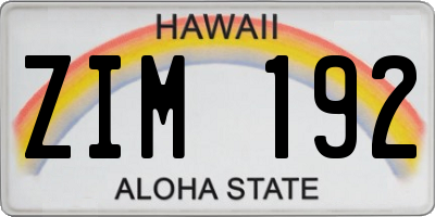 HI license plate ZIM192