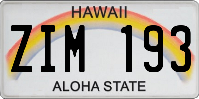 HI license plate ZIM193