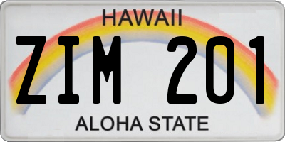 HI license plate ZIM201