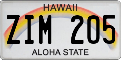 HI license plate ZIM205