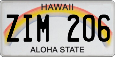 HI license plate ZIM206