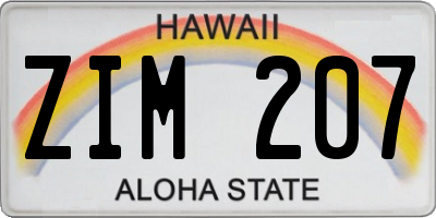 HI license plate ZIM207