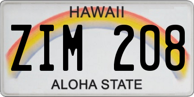 HI license plate ZIM208