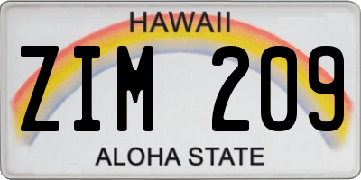 HI license plate ZIM209