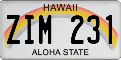 HI license plate ZIM231