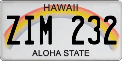 HI license plate ZIM232