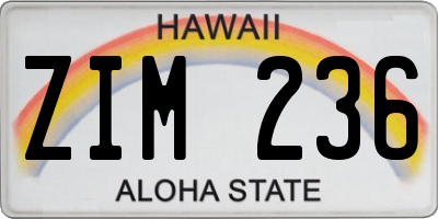HI license plate ZIM236