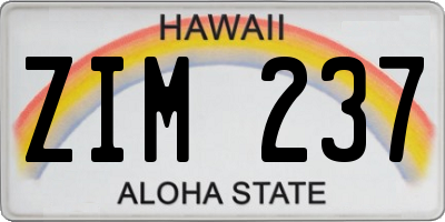 HI license plate ZIM237