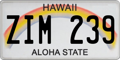 HI license plate ZIM239