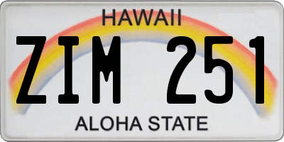 HI license plate ZIM251