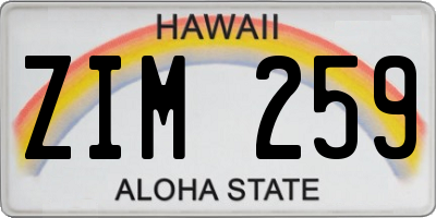 HI license plate ZIM259
